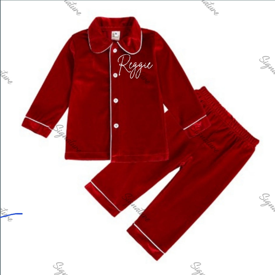 Personalised kids velour Christmas Pjs