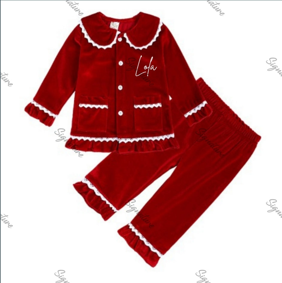 Personalised kids velour Christmas Pjs